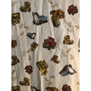Construction Truck Work Zone Print Fabric White Red Yellow Blue Heavy Machinery